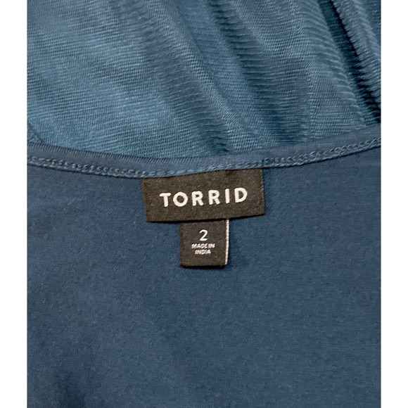 TORRID Teal Green Embellished Babydoll Top Coquette Double Mesh Beaded 2X - Picture 9 of 13